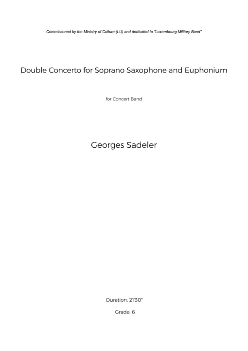 Cover of Double Concerto for Soprano Saxophone and Euphonium