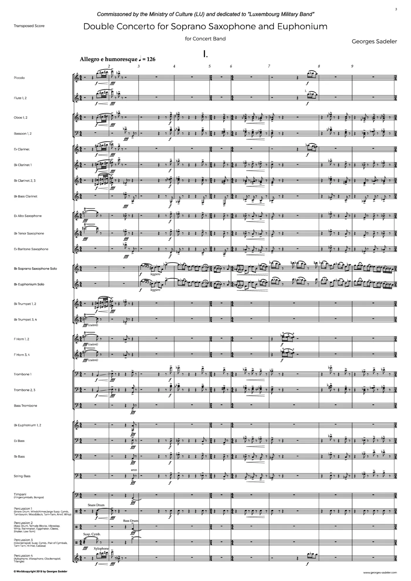 Score preview of Double Concerto for Soprano Saxophone and Euphonium