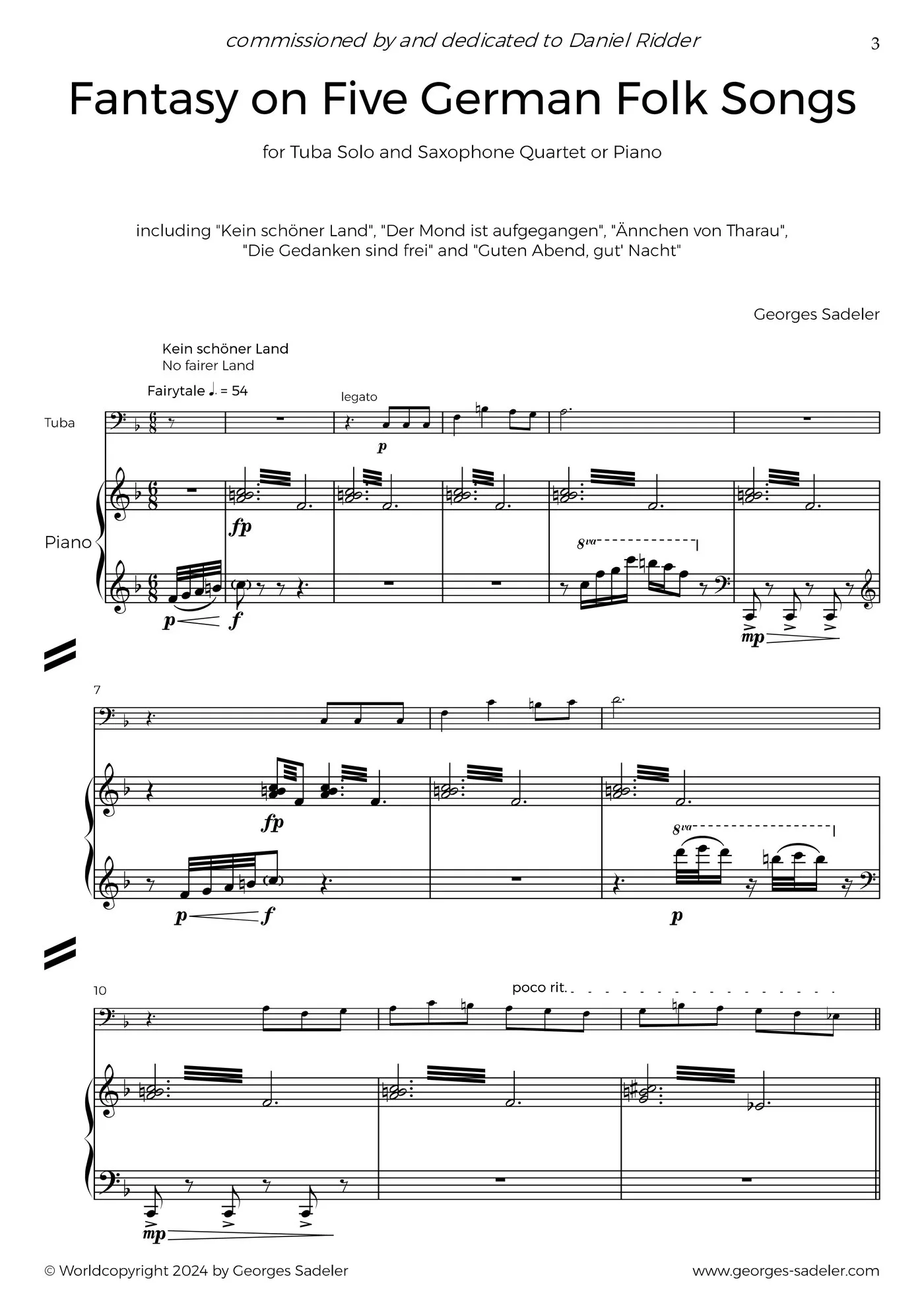 Score preview of Fantasy on Five German Folk Songs