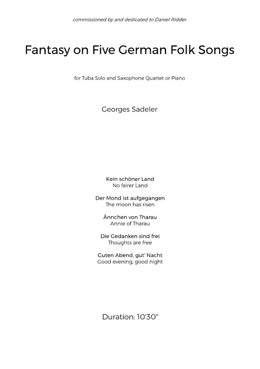 Cover of Fantasy on Five German Folk Songs