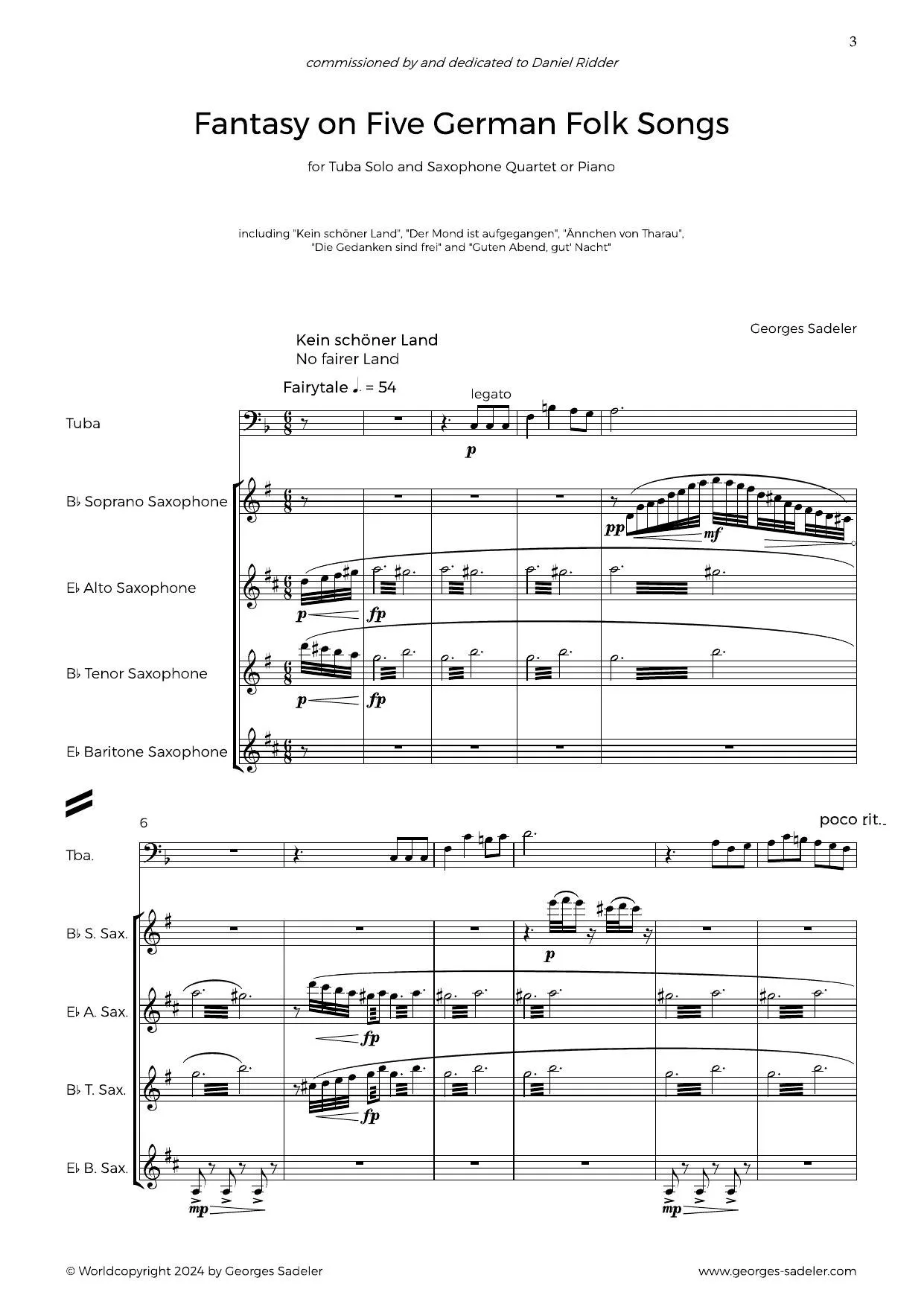 Score preview of Fantasy on Five German Folk Songs