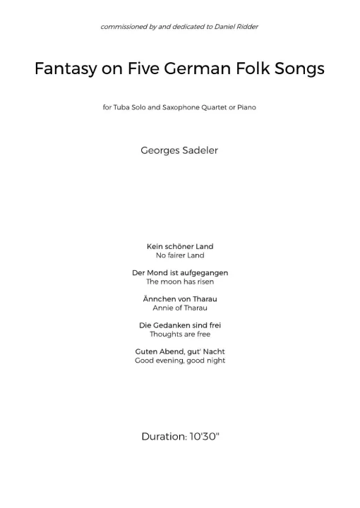 Cover of Fantasy on Five German Folk Songs